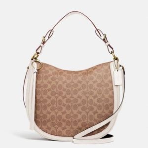 ✨NEW✨COACH Sutton Signature Canvas and Leather Hobo Tan/Chalk/Brass